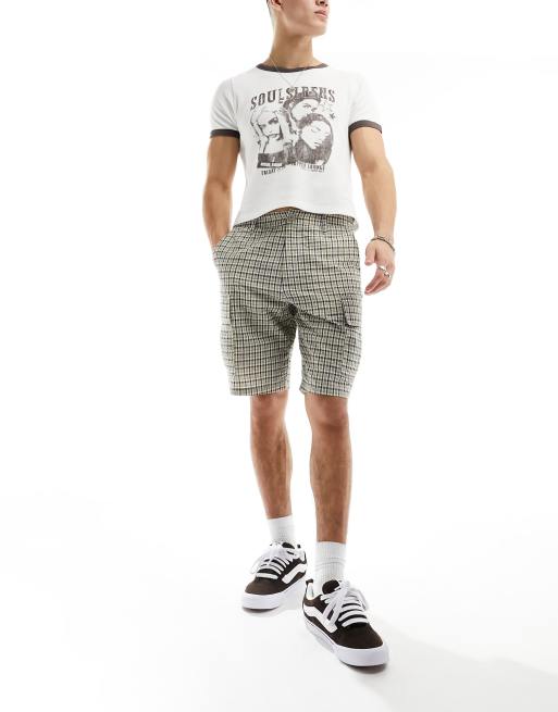 ASOS DESIGN - Cargoshort met ruitprint en textuur