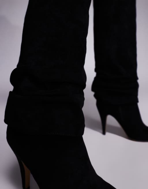 ASOS DESIGN Carissa slouch heeled knee boots in black suedette