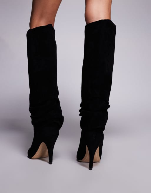 ASOS DESIGN - Carissa - Stivali al ginocchio extra larghi con tacco scamosciati neri, 2 di 4