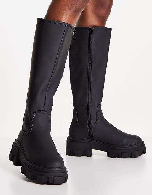 ASOS DESIGN Carla chunky flat boots in black | ASOS