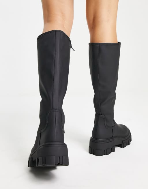 ASOS DESIGN Carla chunky flat knee boots in black