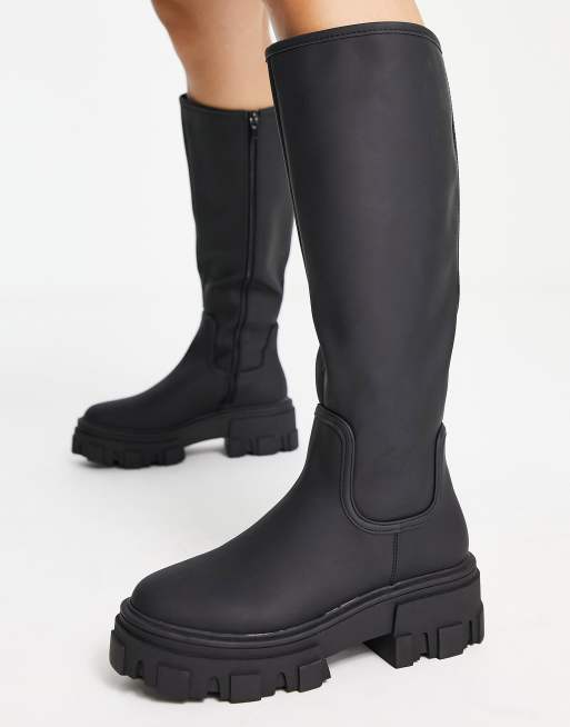 エイソス ASOS DESIGN Carla chunky flat knee boots in black レディース-