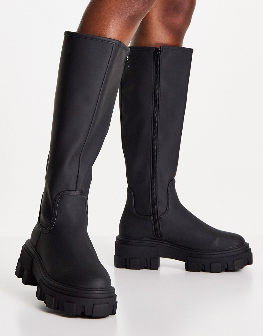 ASOS DESIGN Carla chunky flat knee boots in black