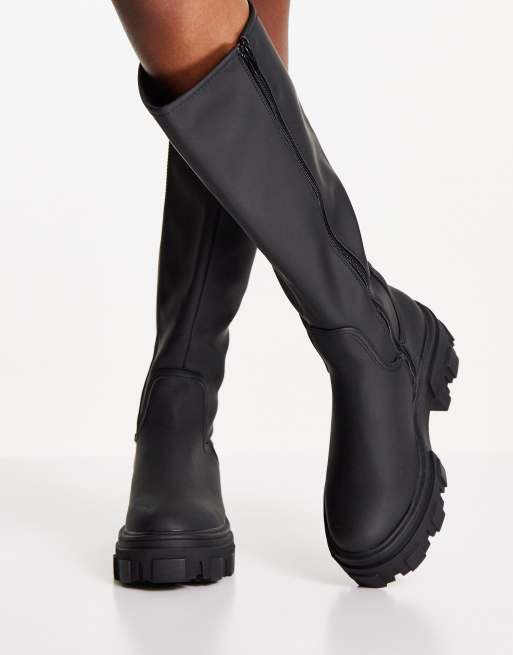 Black flat chunky on sale boots