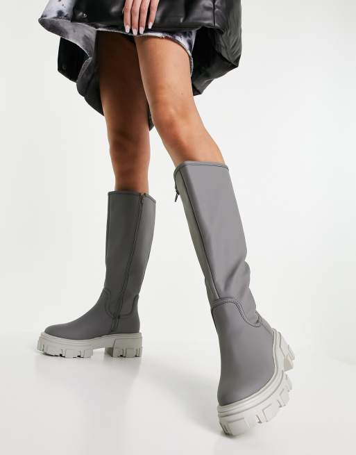 ASOS DESIGN Carla chunky flat knee boots in grey