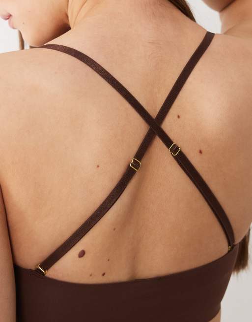 ASOS DESIGN Carla smoothing multiway bandeau bra with removable pads in chocolate, 4 of 4