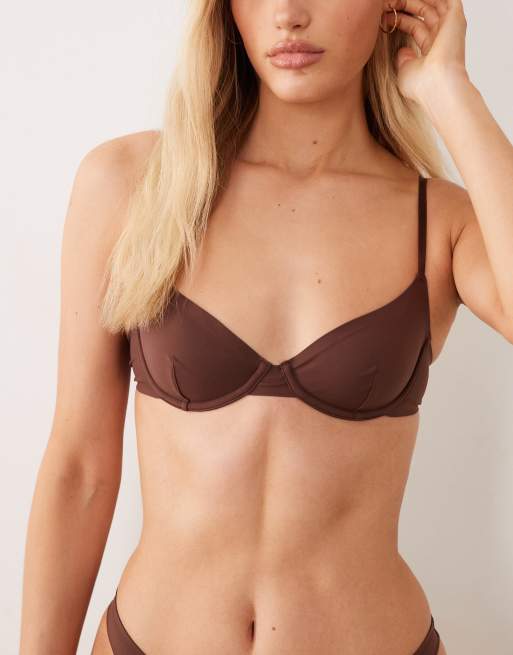 ASOS DESIGN Carla smoothing underwired bra in chocolate, 4 of 4