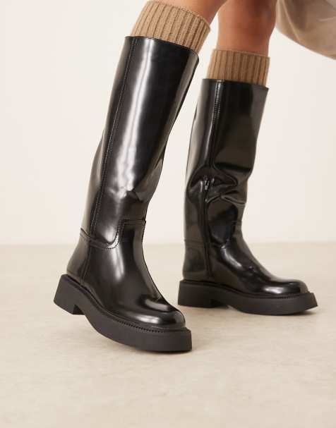 ASOS DESIGN – Carlisle – Czarne płaskie kozaki w jeździeckim stylu - view 1
