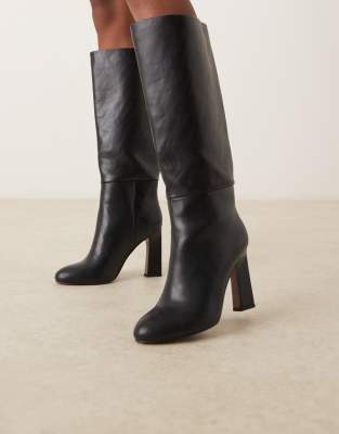 Asos Design Carly Block Heel Pull-on Knee Boots In Black
