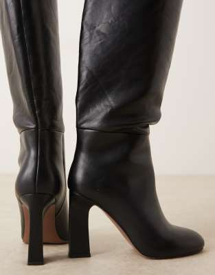 Asos Design Carly Block Heel Pull-on Knee Boots In Black