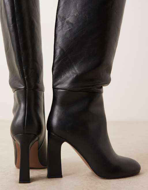 ASOS DESIGN Carly block heel pull-on knee boots in black