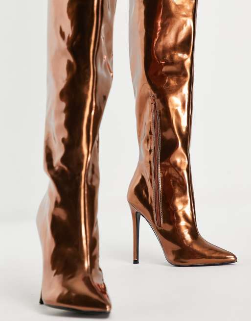 Metallic gold best sale thigh high boots