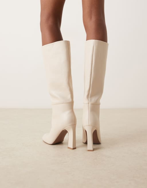 ASOS DESIGN - Carly - Råhvide knæstøvler med blokhæl, 3 af 4
