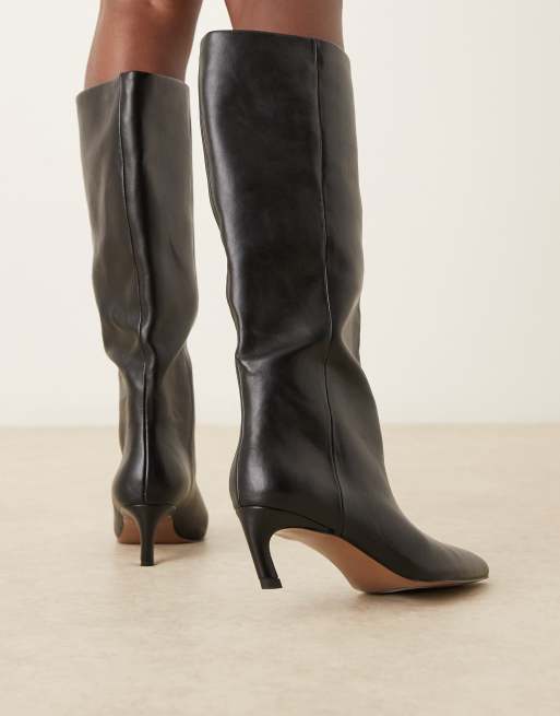 ASOS DESIGN Carmel pull-on kitten heeled knee boots in black