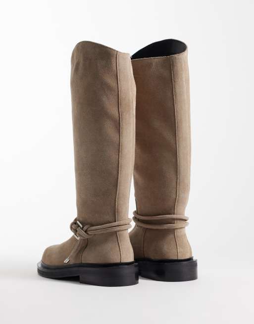 ASOS DESIGN Carmella bottes cavalières mi-mollet à finition bohème en daim sable, 4 de 4