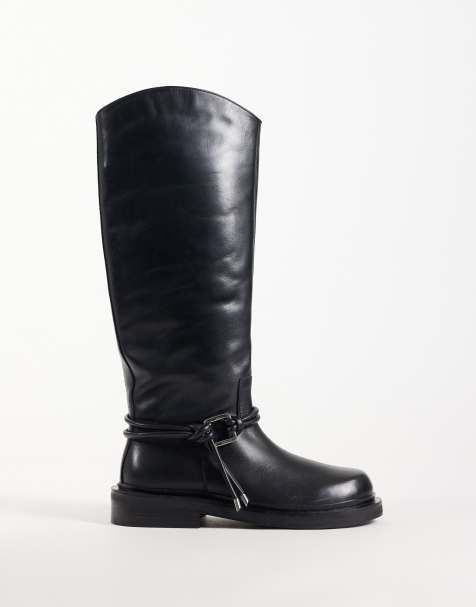 ASOS DESIGN Carmella bottes d’équitation en cuir véritable jusqu’au genou noires - view 1