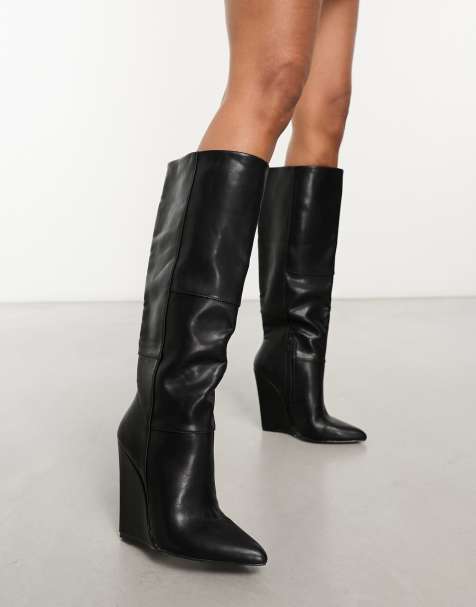 ASOS DESIGN Carmella heeled wedge boots in black - view 1