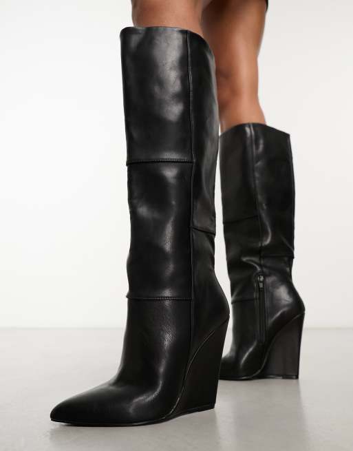 Womens wedge discount knee high boots