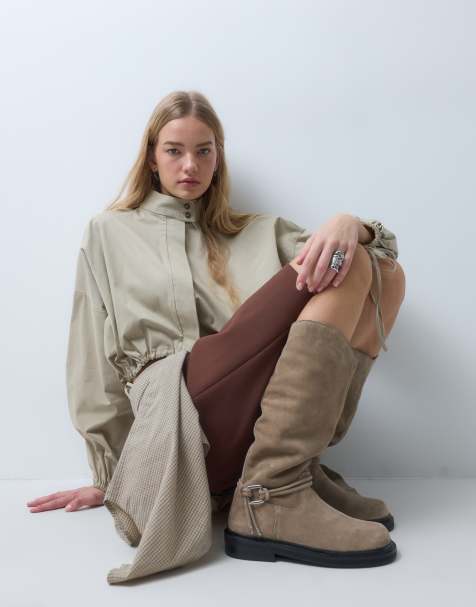 ASOS DESIGN Carmella kozaki jeździeckie do kolan z zamszu w kolorze piaskowym - view 1