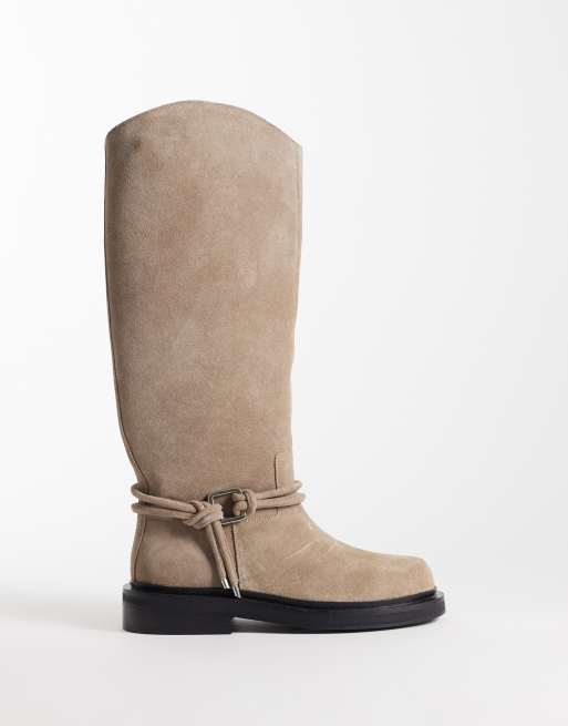 ASOS DESIGN Carmella stivali da equitazione al ginocchio con finiture boho in camoscio sabbia, 2 di 4