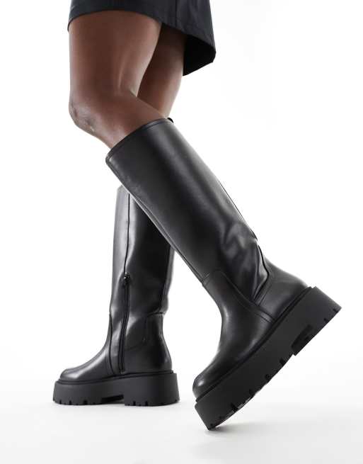 ASOS DESIGN Carmen chunky flat knee boots in black