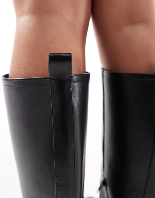 ASOS DESIGN – Carmen – Svarta, knähöga boots med grov, platt sula, 3 av 4