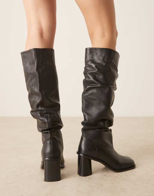 ASOS DESIGN - Carolina - Stivali al ginocchio con tacco in pelle morbida neri, 2 di 4