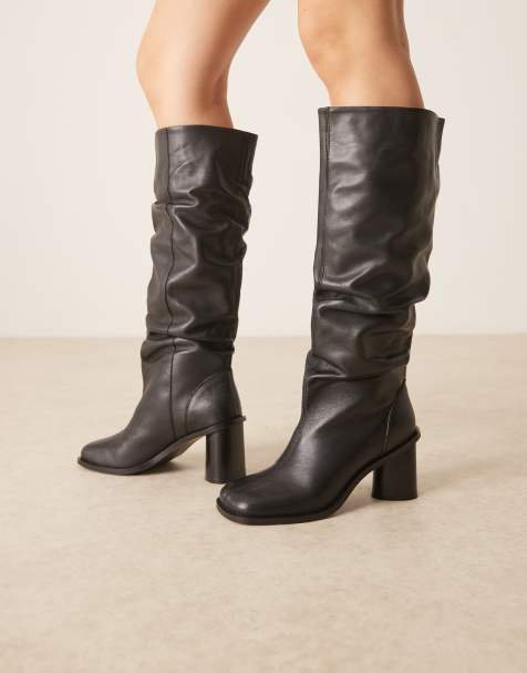 ASOS DESIGN – Carolina – Svarta, knähöga, slouchy boots med klack - view 1