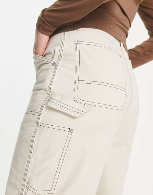 Miss Selfridge baggy twill cargo pants in taupe