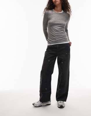 ASOS DESIGN - Carpenter-Jeans in verwaschenem Schwarz mit mittelhohem Bund