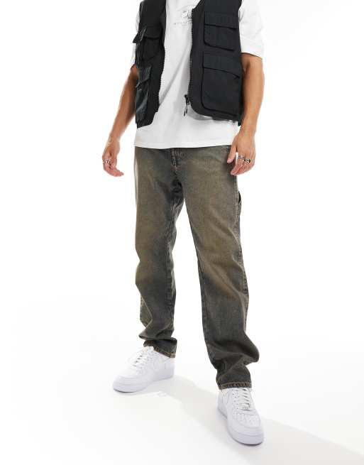 ASOS DESIGN – Carpenter-Jeans mit geradem Schnitt in Vintage-Tönung