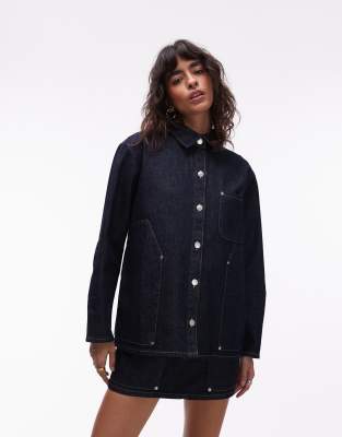 ASOS DESIGN - Carpenter-Jeansjacke in Rinse-Waschung-Blau