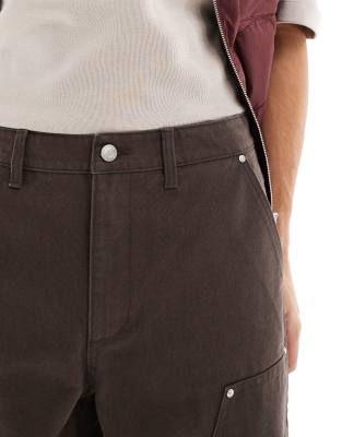 ASOS DESIGN carpenter pants in brown with rivet detailing | ASOS