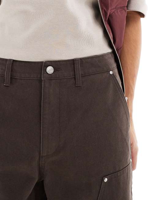 ASOS DESIGN carpenter pants in brown with rivet detailing | ASOS