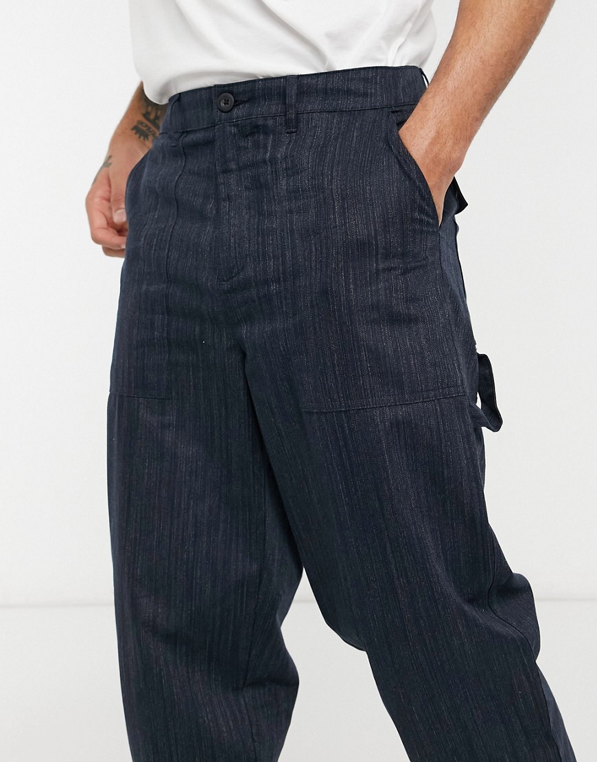 ASOS DESIGN carpenter pants in wide fit in texture fabric-Navy
