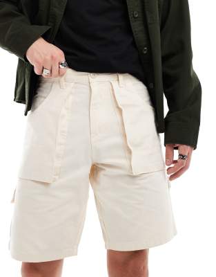 Asos Design Carpenter Shorts In Stone-neutral