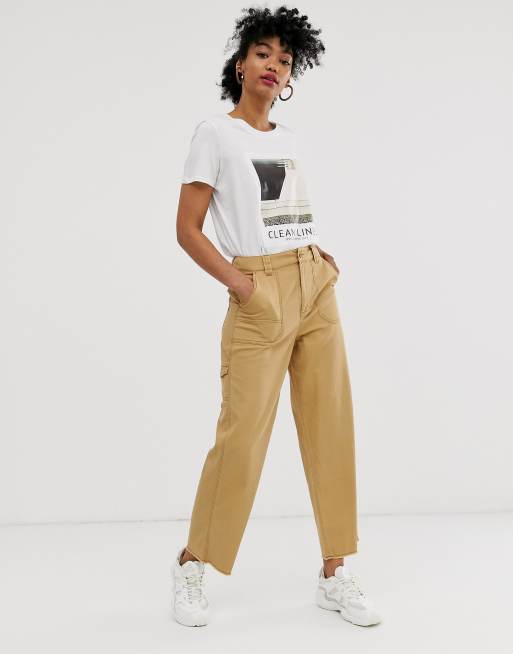 ASOS DESIGN carpenter wide leg pants in brown cord