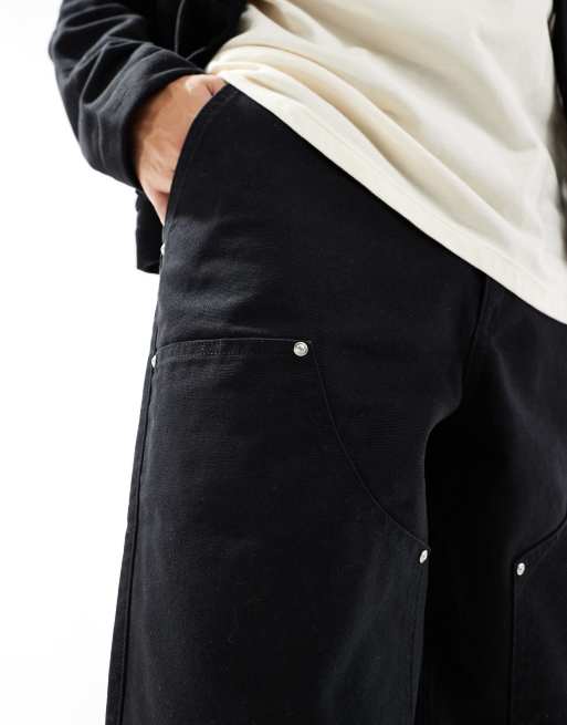 ASOS DESIGN carpenter pants with rivet detailing in black
