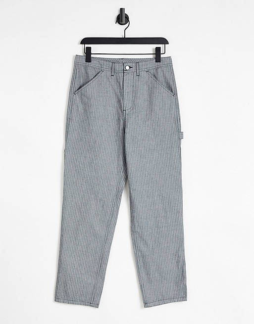 Men carpenter trousers in grey pinstripe 