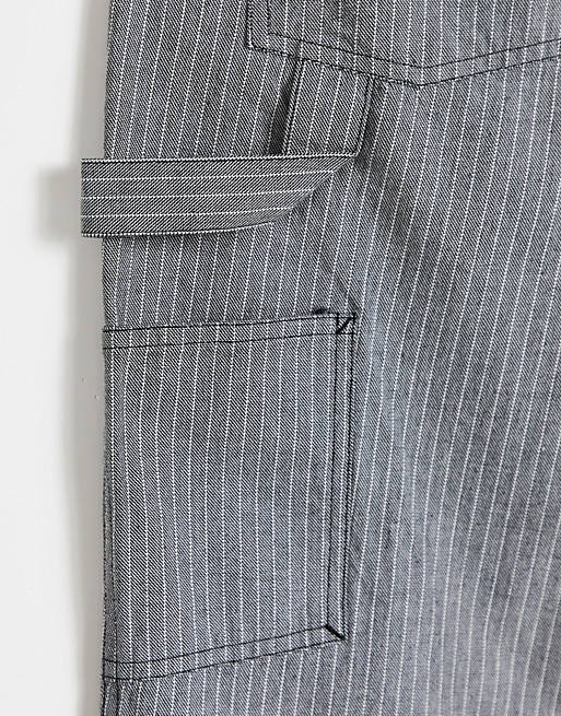 Men carpenter trousers in grey pinstripe 