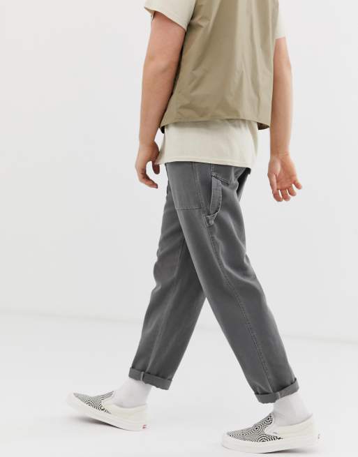 ASOS DESIGN carpenter utility pants in heavyweight gray canvas