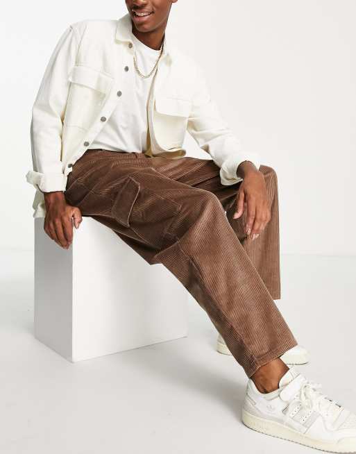 ASOS DESIGN baggy corduroy pants in stone