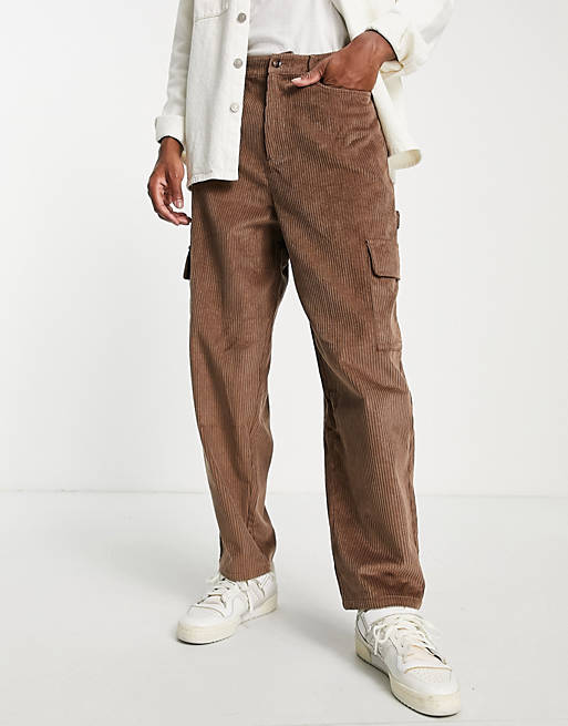 ASOS DESIGN carpenter wide leg pants in brown cord