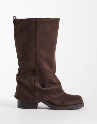 Asos Design Carrie Fold Over Slouch Boots In Brown