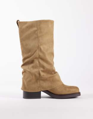 ASOS DESIGN Carrie fold over slouch boots in sand