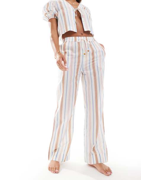 ASOS DESIGN - Carrie - Pantalon d'ensemble de plage large en coton à rayures - Multicolore - view 1