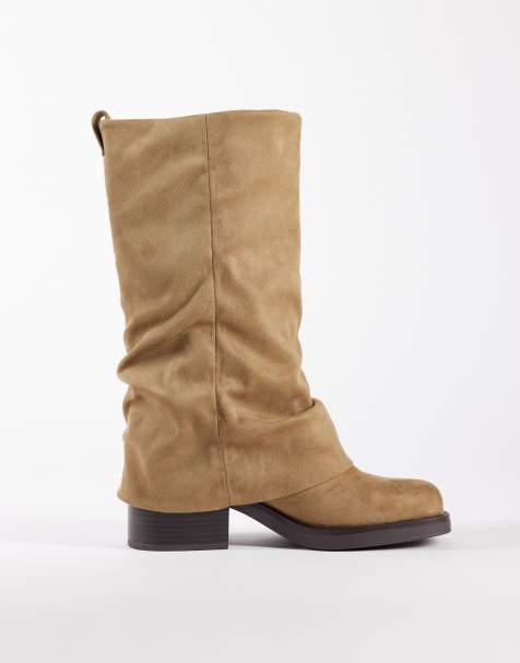 ASOS DESIGN – Carrie – Slouchy Boots in Sandbeige mit umgeschlagenem Schaft - view 1