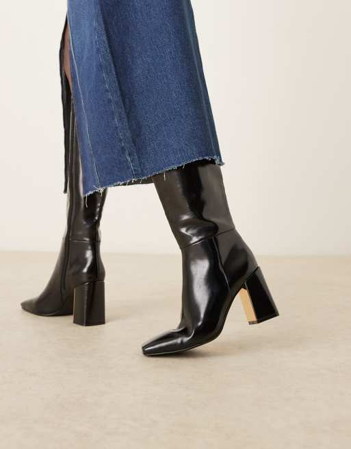 ASOS DESIGN – Carrington – Kniehohe Stiefel in Schwarz mit Absatz und Metallplatte, 3 von 4