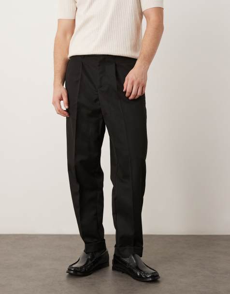ASOS DESIGN carrot fit dress pants with double button waistband in black - view 1