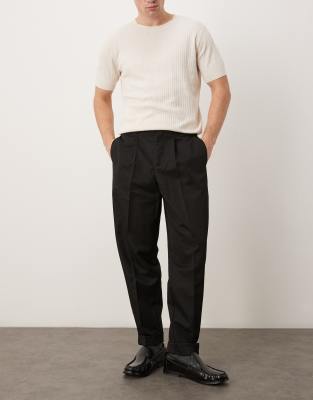 Asos Design Carrot Fit Dress Pants With Double Button Waistband In Black